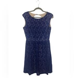 Enfocus Studio Dress Open Back Royal Blue Lace Fitted Waist Sleeveless Lined